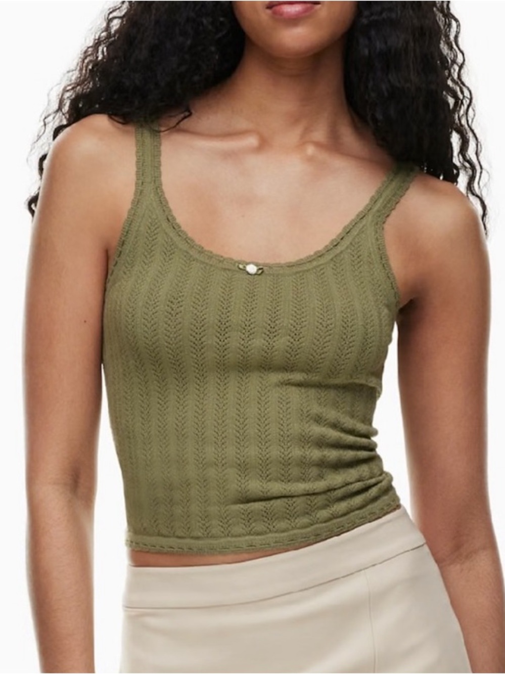 Wilfred Olive Ribbed Knit Scoop Tank with Charm